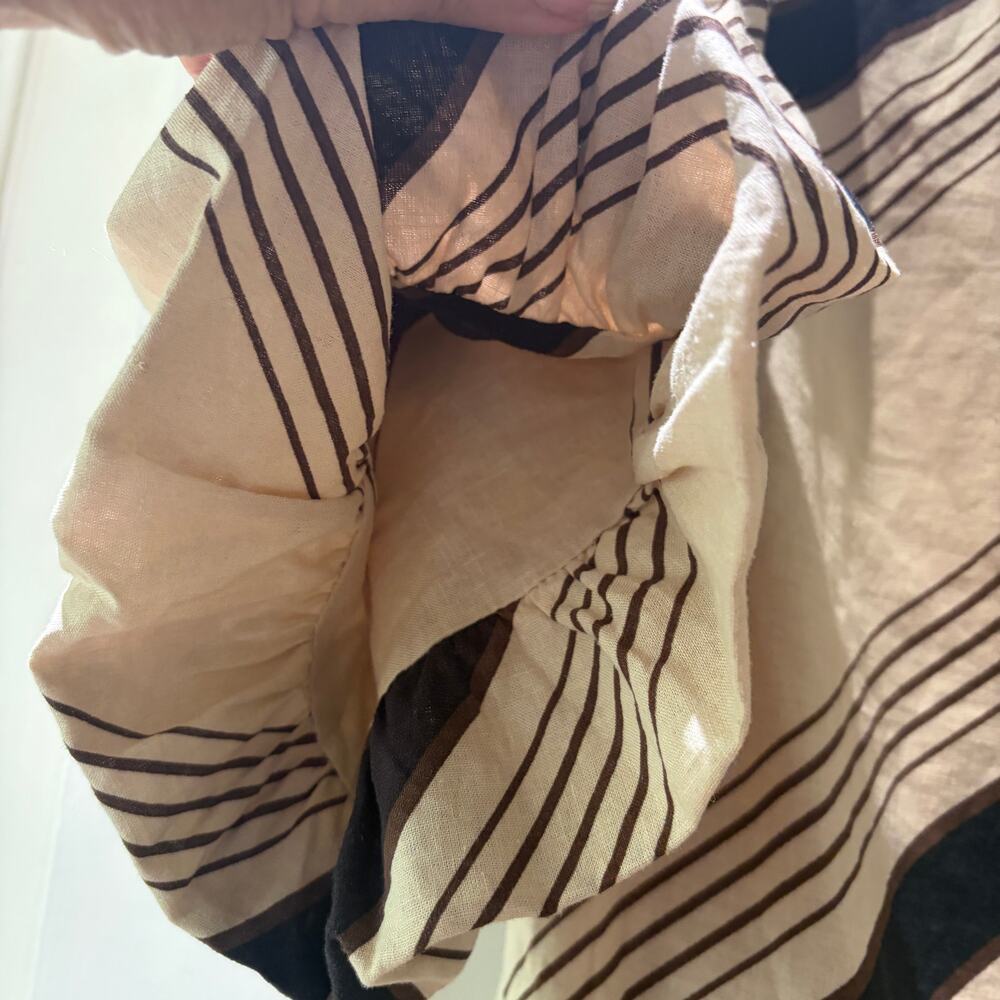 Karlie Juliet Stripe Puff Sleeve Button Dress Size Medium Tan and Brown Stripes - Picture 5 of 11